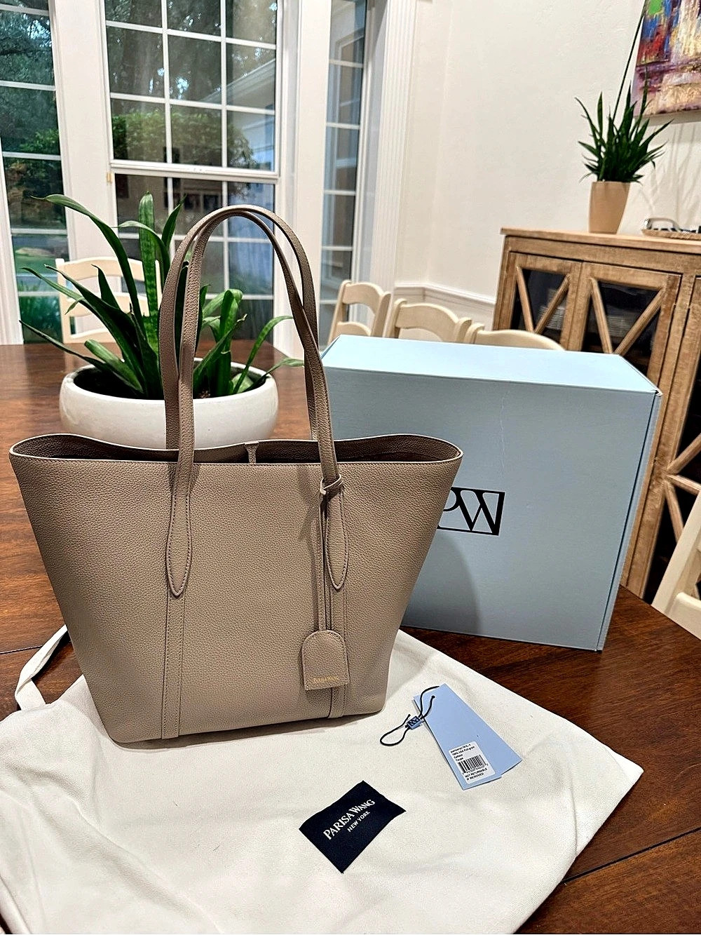 Parisa Wang Palisades Tote Leather Tote in Taupe NWT